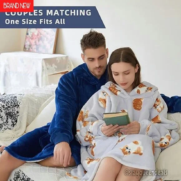 Oversized Sherpa Wearable Blanket Hoodie with Pockets for Adults
